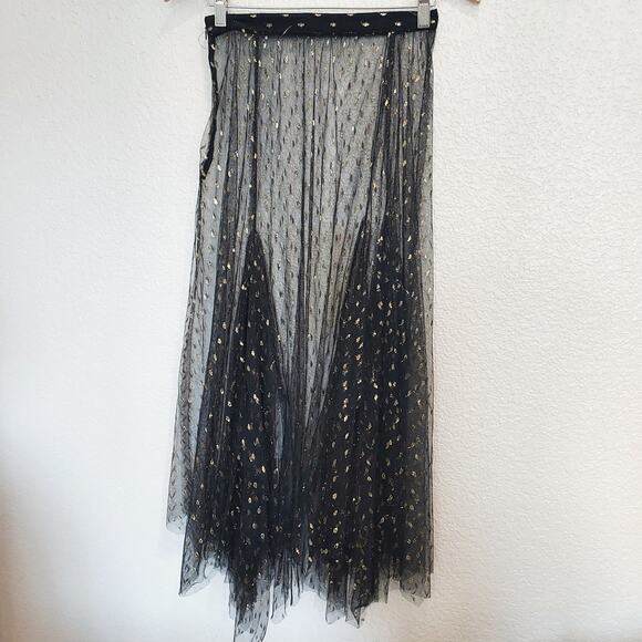 Eva Franco Black Sheer Maxi Skirt w/Gold Shimmer Accent Size 4 - Picture 1 of 7